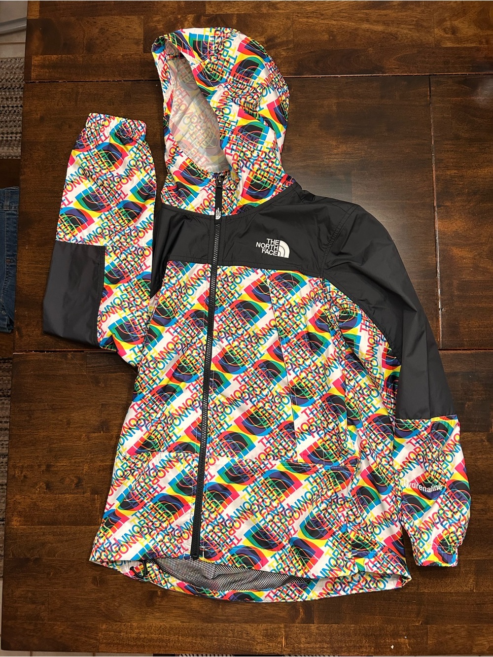 North Face Hydrenaline Print Wind Rain Packable Hooded Jacket Youth Large